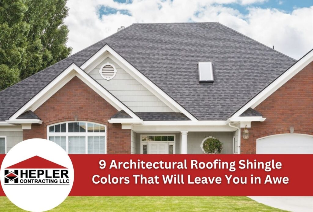 Beautiful brick house with gray architectural shingles and white trim details