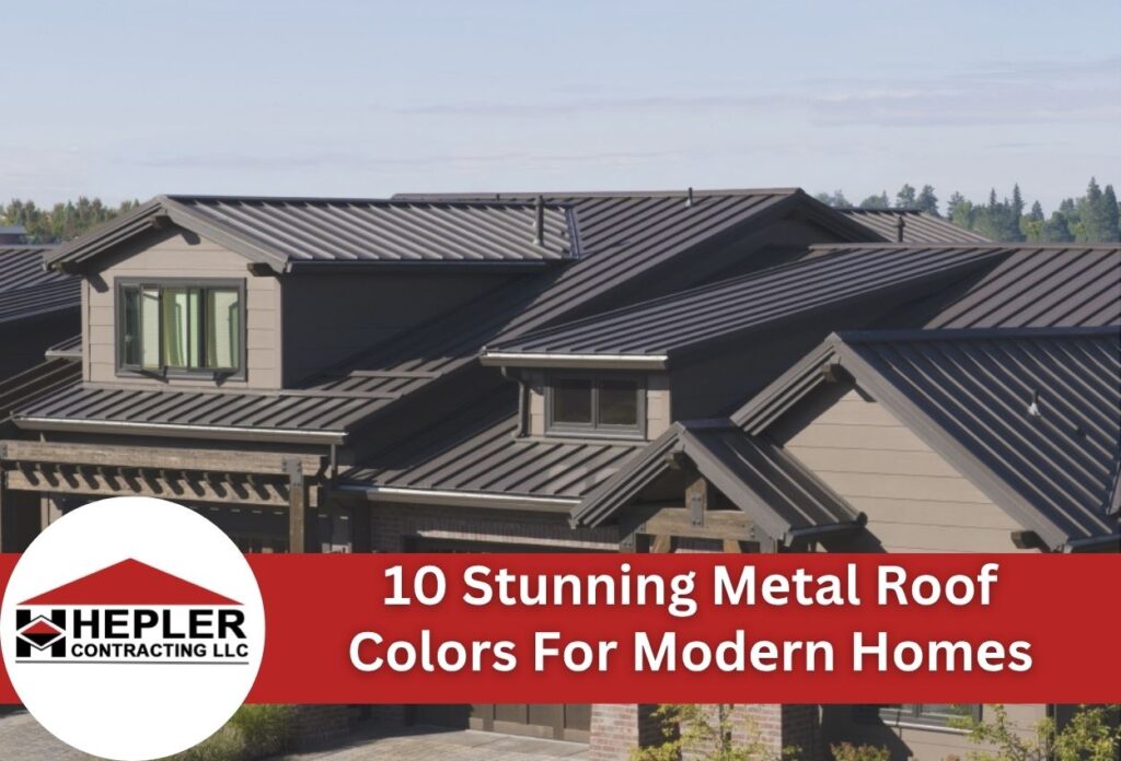 Modern home with dark metal roof and beige siding showcasing contemporary roofing