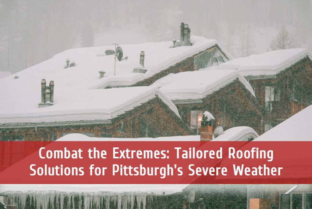 Snow-covered houses with heavy snow load on roofs during Pittsburgh winter storm