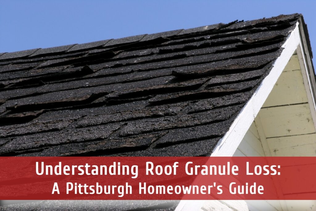 Image of a damaged roof with granular loss