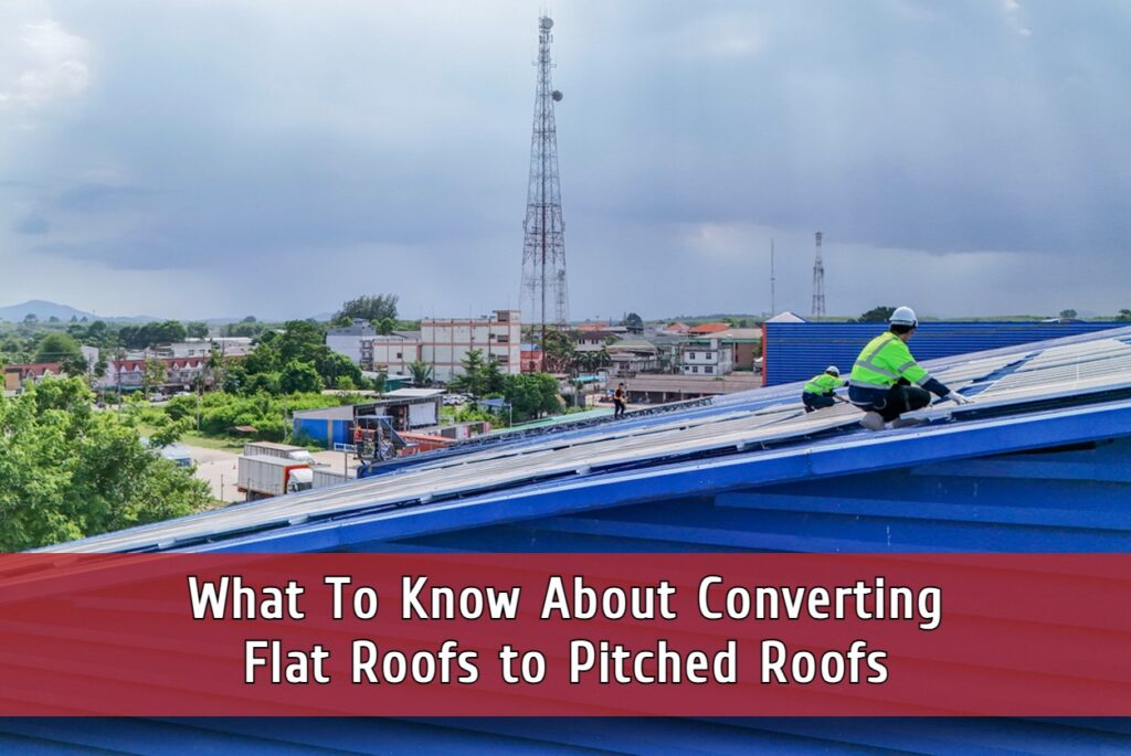 Metal pitched roof being installed