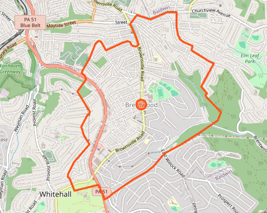 Orange route map showing walking path through Brentford and Whitehall areas