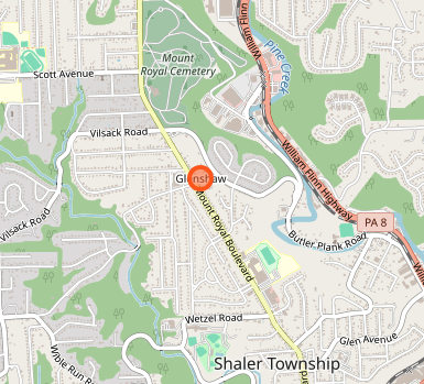 Street map showing Glenshaw area with roads, cemetery, and township boundaries