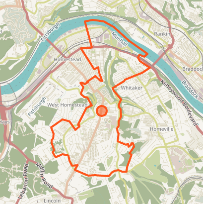 GPS running route map showing orange tracked path through Pittsburgh neighborhoods