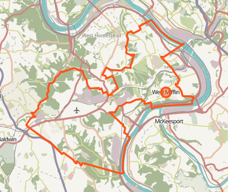Detailed topographic map showing West Mifflin area with red boundary lines